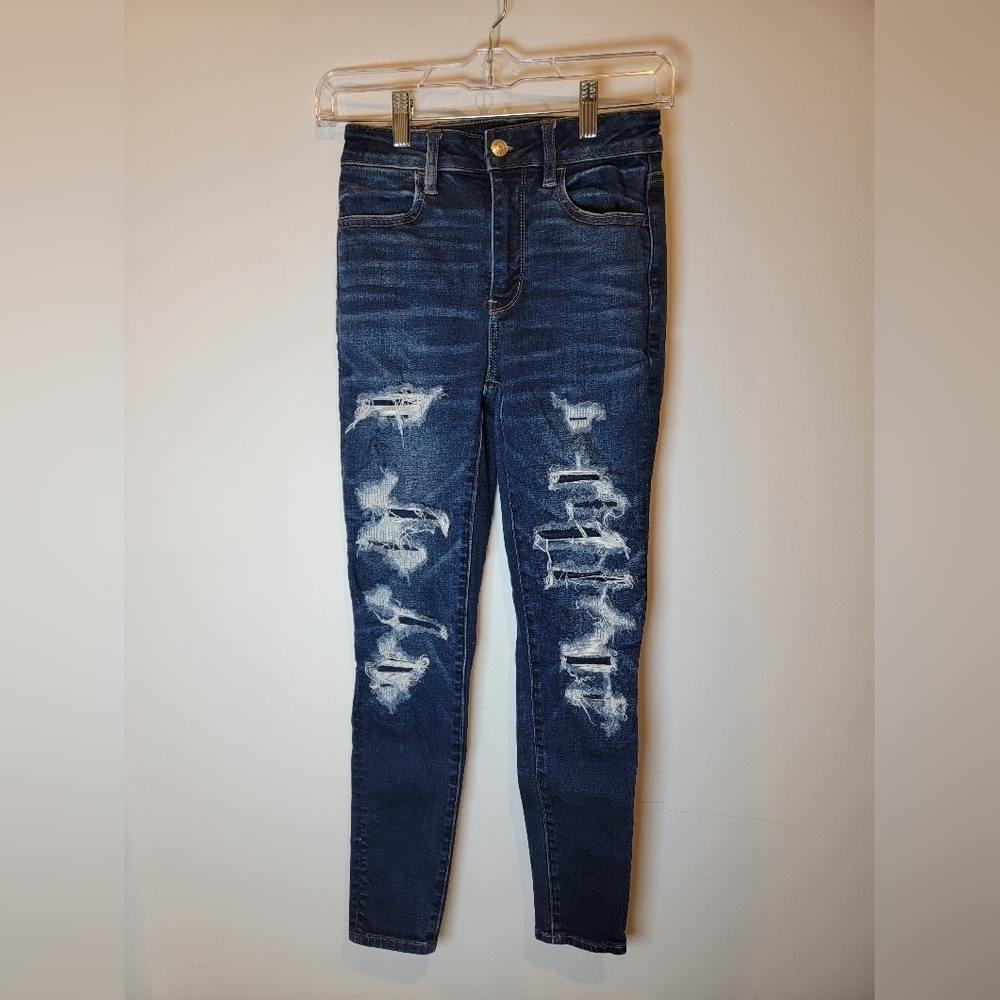 American Eagle Outfitters Dark Blue Distressed Skinny Jeans